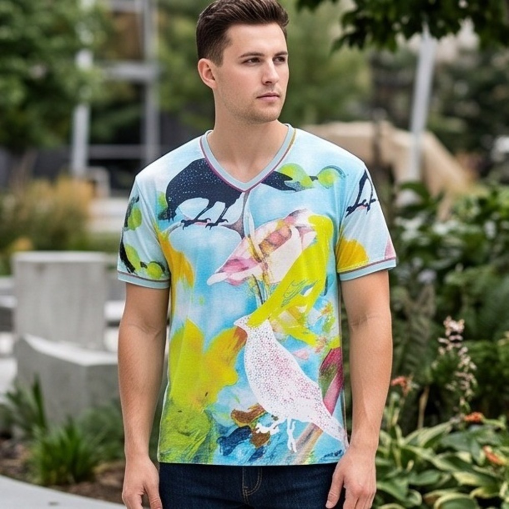 Blackburn V-Neck T-Shirt Mens XXXL Blue Bird Graphic Print Cotton Vintage Y2K